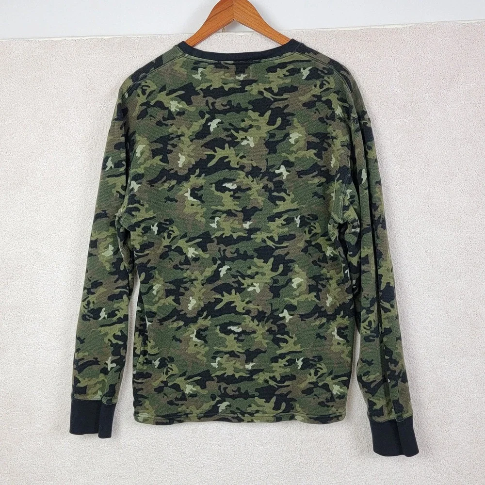 Polo Ralph Lauren Thermal Shirt Mens XL Green Camo Waffle Knit Long Sleeve Fall